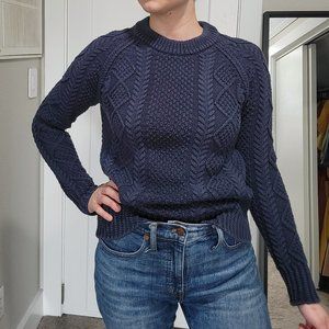 LL Bean Signature Cotton Fisherman Sweater Crewneck Misses in Navy